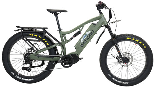 Bakcou Storm 25 Medium Electric Bicycle Matte Army Green 17" Frame SRAM 9sp 40t Front Bafang Ultra Motor