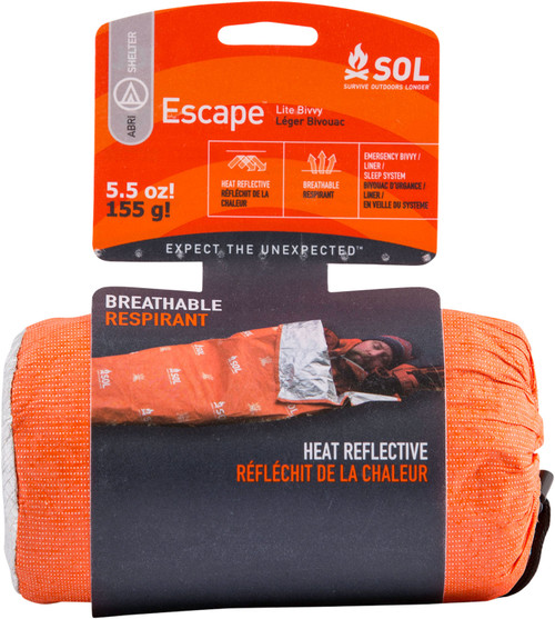 SOL Escape Lite Bivvy Minimalist Ultralight Emergency Shelter Orange Aluminum-Coated Polyethylene
