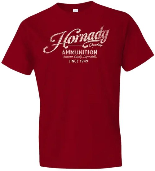 Hornady Gear 31872 Red Vintage Script Cotton Tee Semi-Fitted Medium