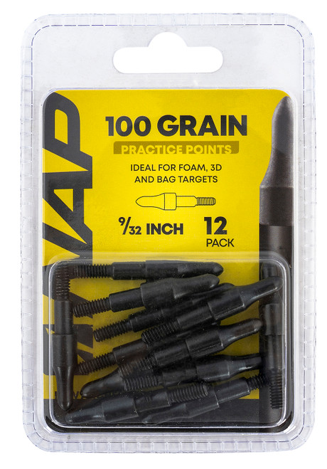 NAP 3D Practice Points Steel Field Tips 100 GR Black 12 Pack 9/32