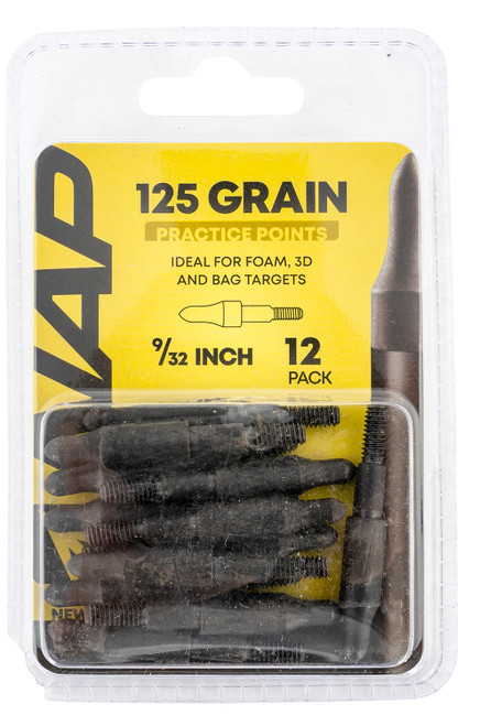 NAP 3D Practice Points Steel Field Tips 125 GR Black 12 Pack 9/32