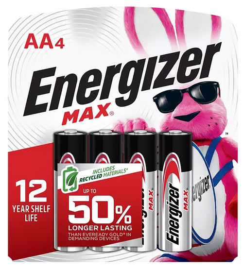 Energizer MAX E91BP4 1.5 Volt AA Alkaline Battery 4-Count Pack