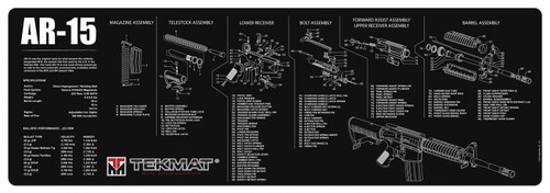 TekMat 36" AR-15 Parts Diagram Rubber Cleaning Mat Black/White 12"x36"
