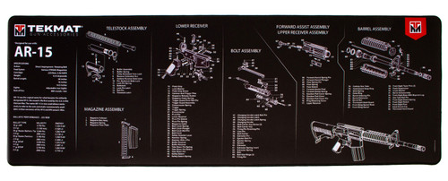 TekMat Ultra 44 AR-15 Parts Diagram Rubber Cleaning Mat Black/White 15"x44"