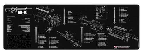 TekMat 36" AR-10 Parts Diagram Rubber Cleaning Mat Black/White 12"x36"
