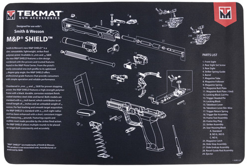 TekMat Smith & Wesson M&P Shield Parts Diagram Cleaning Mat 11"x17" Black/Gray