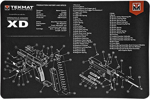 TekMat Springfield XD Parts Diagram Cleaning Mat Black/White 11"x17" Rubber