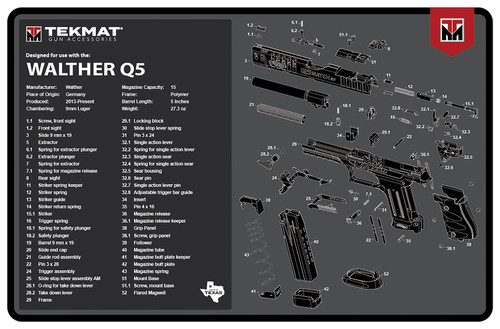 TekMat Walther Q5 SF Parts Diagram Cleaning Mat Black/Gray 11"x17" Rubber
