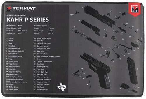 TekMat KAHR Pistol Cleaning Mat with Diagram Black Rubber 11"x17"