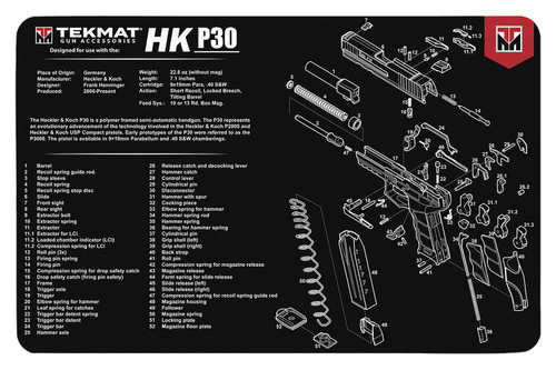 TekMat H&K P30 Gun Cleaning Mat with Parts Diagram Rubber 11"x17"