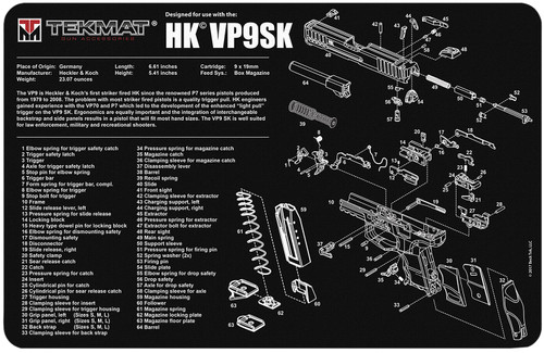 TekMat H&K VP9SK Gun Cleaning Mat with Parts Diagram Rubber 11"x17"