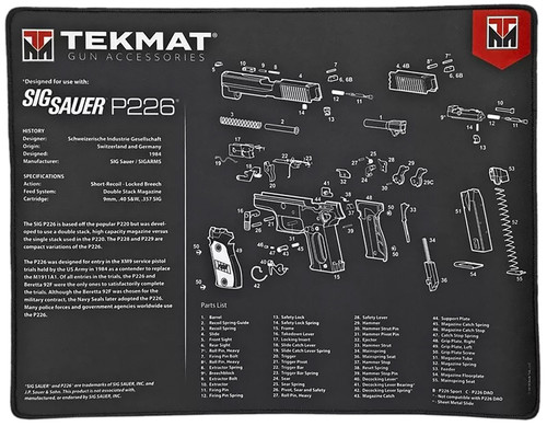 TekMat Sig Sauer P226 Pistol Ultra 20 Cleaning Mat Black/White 15"x20" with Parts Illustration