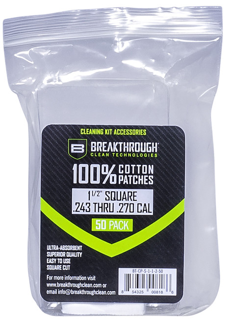 Breakthrough Clean Cotton Bore Patches 243/270 Cal 1.5" 50 Pack BTCPS11250