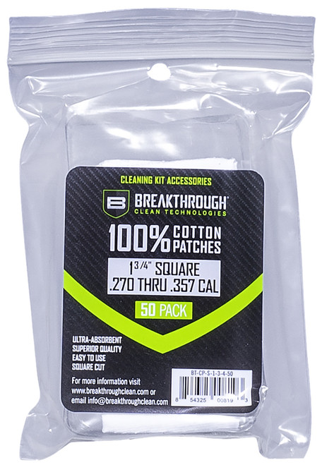 Breakthrough Clean Cotton Bore Patches 270/357 Cal 1.75" 50 Pack BTCPS13450