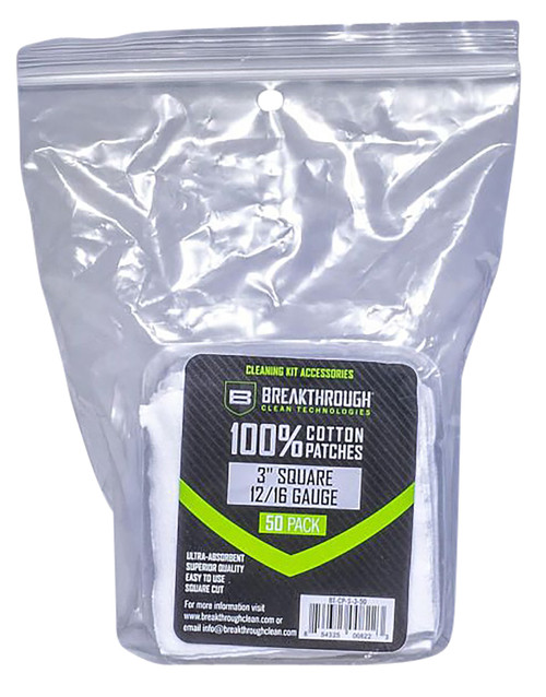 Breakthrough Clean Cotton Bore Patches 12-16 Gauge 50 Pack BTCPS350