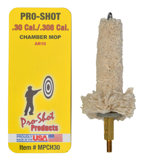 Pro-Shot .30/.308/7.62mm AR-10 Platform Military Style Cotton Chamber Mop Brass Core #8-32 Thread