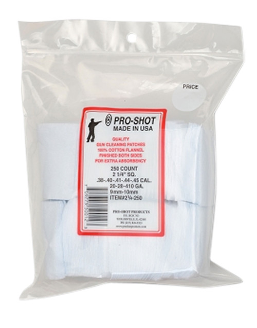 Pro-Shot 250-Pack 2.25" Square Cotton Flannel Bore Patches .38-.45 Cal/.410/20 Gauge