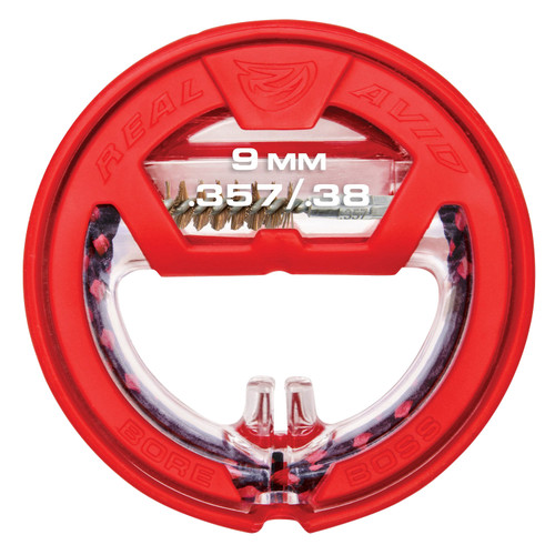 Real Avid Bore Boss Handgun Bore Cleaner 9mm/357 Mag/38 Cal 12" Bronze Brush