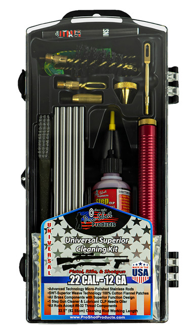 Pro-Shot PSUVKIT Multi-Caliber Multi-Gauge Universal Cleaning Kit Yellow Plastic Box Case