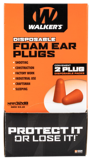 Walker's GWPFOAMPLUG Foam Ear Plugs Counter Display Disposable 32 dB Orange 100 Pair (200 Count)