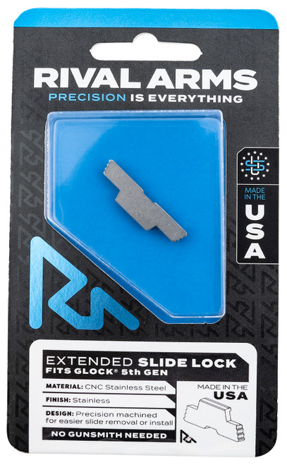 Rival Arms Polished Stainless Extended Takedown Slide Lock for Glock 17/19/34 Gen5