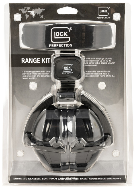 Glock Range Safety Kit AP60220 Ear Muffs 25 dB Foam Ear Plugs 32 dB Shooter Glasses Cloth Pouch