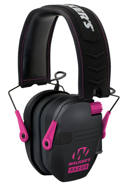 Walker's Razor Slim Electronic Muff 23NRR Pink Accented Black Polymer Over-the-Head