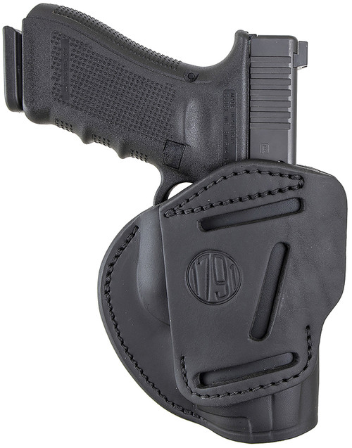 1791 Gunleather Ambidextrous 3-Way Belt Holster Size 05 Stealth Black Leather - Glock 17, Springfield XD, M&P, VP9 Compatible