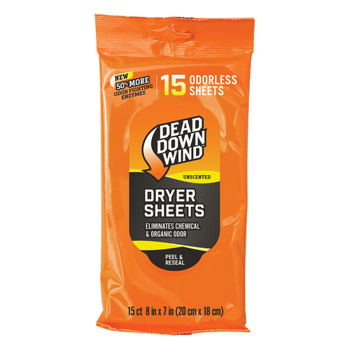 Dead Down Wind Enzyme Scent-Prevent Unscented Dryer Sheets 15 Count 1113