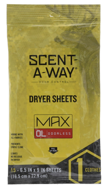 Scent-A-Way Max Anti-Static Odorless Hunting Dryer Sheets 15 Per Pkg
