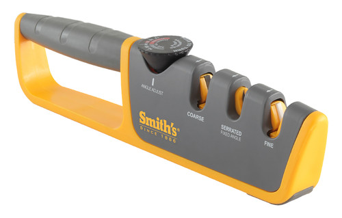Smiths 50264 Adjustable Pull-Thru Knife Sharpener with Serrated Slot Ceramic/Diamond Rubber Handle Gray