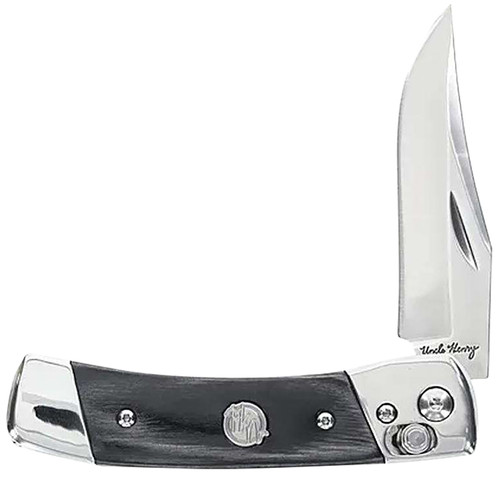 Uncle Henry Smokey Folding Knife 1222001, 7Cr17MoV Stainless Steel, Black/SS Wood Laminate Handle
