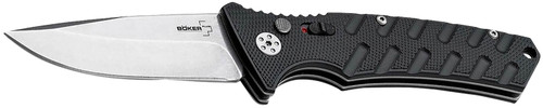 Boker Plus Strike Auto EDC Folder 3.35" Drop Point Black D2 Steel Aluminum Handle