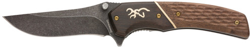 Browning 3220392 Hunter Large 3.50" Folding Drop Point Plain Black Oxide Stonewashed 440C SS Blade/Brown Jigged Hardwood Walnut Handle Includes Pocket Clip