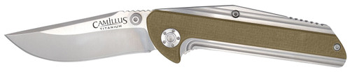 Camillus Sevens 2.75" Plain AUS-8 Carbonitride Titanium Folding Blade, Desert Tan/Stainless Handle