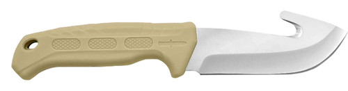 Camillus Roto 4" Fixed Drop Point Gut Hook Titanium Bonded 420 SS Blade, Lightweight Tan PP/TPR Handle and Ballistic Nylon Sheath