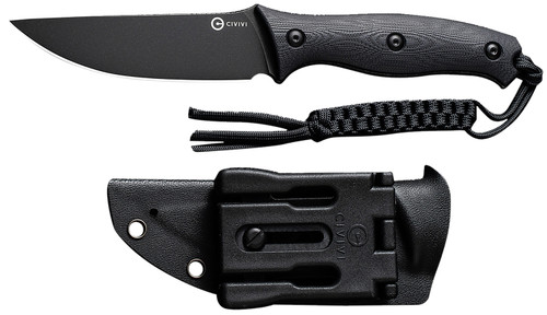 Civivi Stormridge Fixed Blade Knife 3.92" Nitro-V Stonewashed Blade, Black G10 Handle, T-Clip & Kydex Sheath
