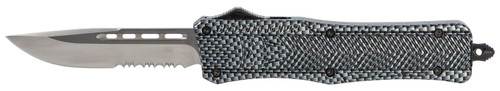 CobraTec CTK-1 Medium 3" OTF Part Serrated D2 Carbon Fiber Aluminum Handle w/ Glass Breaker and Clip