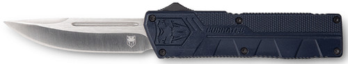 CobraTec Knives NYPD Blue Aluminum Handle 3.25" OTF Drop Point Plain D2 Steel Blade with Pocket Clip