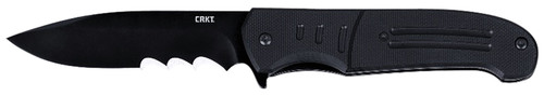 CRKT Ignitor 6885 3.48" Part Serrated Drop Point Folding Knife, Black Oxide Blade, Black G10 Handle, Pocket Clip Included
