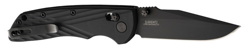 Hogue Deka 3.25" Folding Clip Point Plain Blade, CPM MagnaCut Black Cerakote, Black Textured GRN Handle with Thumb Studs