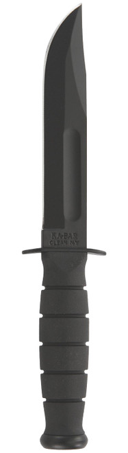 Ka-Bar 1256 Short Fighting Utility 5.25" Plain Clip Point Black 1095 Cro-Van Fixed Blade, Kraton Handle w/ Sheath