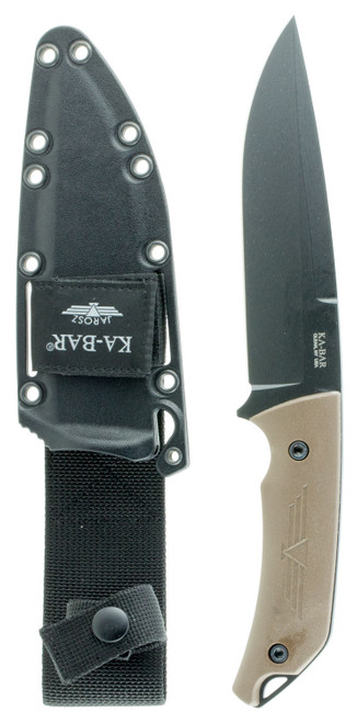 Ka-Bar 7503 Turok 6.25" Fixed Clip Point Plain Blade, 1095 Cro-Van Steel, Brown Ultramid Handle, Includes Sheath