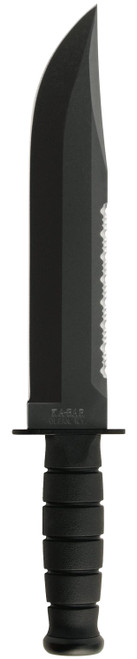 Ka-Bar Big Brother 2211 Fixed Blade Knife 9.38" Black 1095 Cro-Van Serrated Top Kraton G Handle Leather Sheath