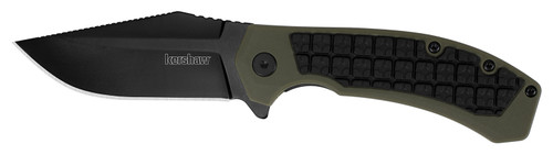 Kershaw Faultline 8760 3" Folding Plain Black Oxide Coated Drop Point 8Cr13MoV SS Blade OD Green Textured Nylon Handle Pocket Clip