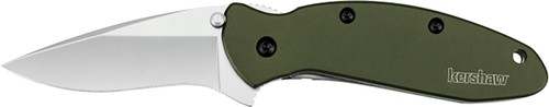 Kershaw Scallion 1620OL 2.40" Assisted-Open Folding Knife Drop Point 420HC Blade Olive Anodized Aluminum Handle with Clip