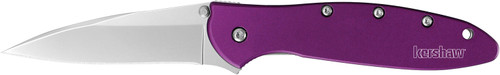 Kershaw Leek 1660PUR 3" Assisted-Open Folding Knife Plain 14C28N Blade Purple Anodized Aluminum Handle with Clip