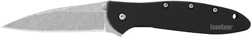 Kershaw Leek 1660SWBLK 3" Assisted-Open Folding Knife Stonewashed 14C28N Blade Black Anodized Aluminum Handle with Clip