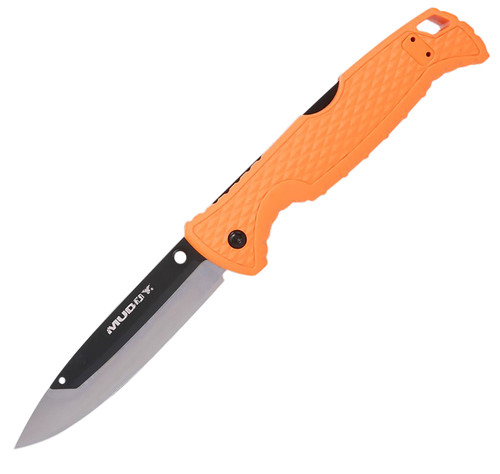 Muddy Replace-A-Blade SWAP Folder 3.50" Drop Point 420J2 SS Knife with Orange GFN Handle