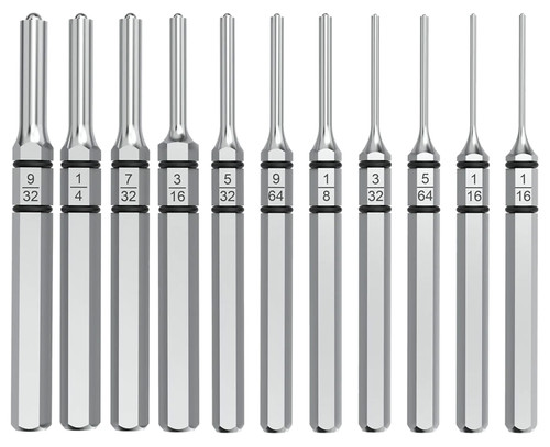 Real Avid AVAPK-RP 11-Piece Roll Pin Accu-Punch Set Silver Steel with Nickel Plating and Hex Handle